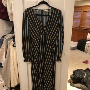 Green striped midi dress